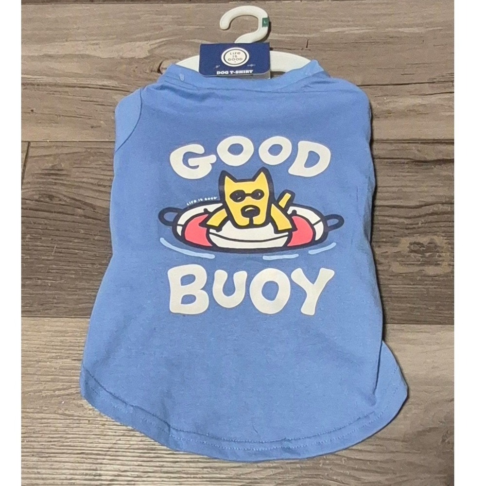 Life is Good Dog T-Shirt Blue Good Buoy Graphic Pet Tee Size Large NWT